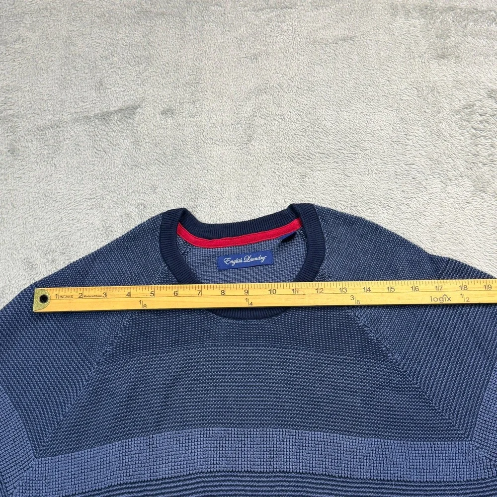 English Laundry Mens Navy Blue Colorblock Textured Cotton Crewneck Sweater Med.